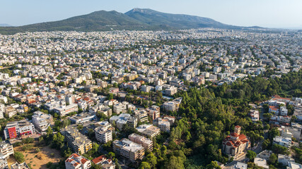 Aerial view of urban landscape in Athens, Greece