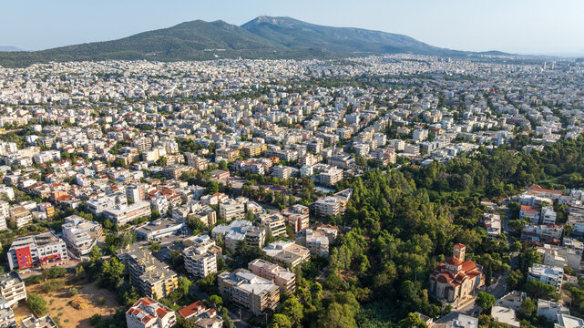 Aerial view of urban landscape in Athens, Greece