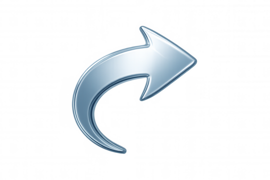Shiny metallic blue arrow pointing to the right on a transparent background, perfect for web design and presentations