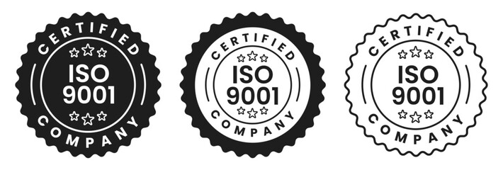 ISO 9001 Certified Company Stamp Badge Seal Label Quality Assurance Compliance Mark for Quality Management Standard Certification Vector Illustration with Transparent Background