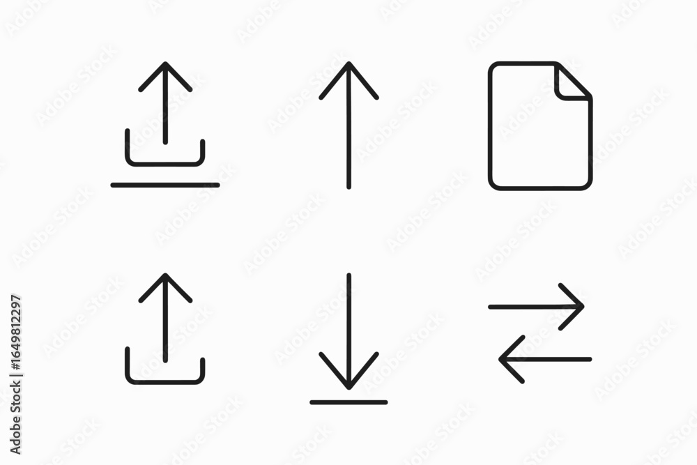 Poster minimalist upload download arrow icons and document symbol set