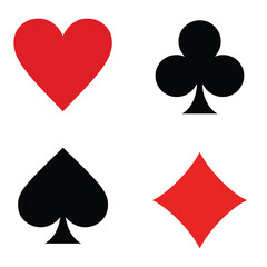 Minimalist vector illustration of four playing card suits hearts clubs spades and diamonds