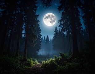 Moonlit forest path