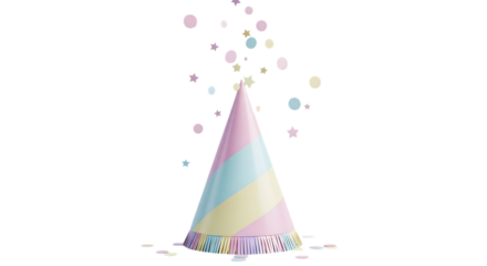 Magical unicorn party hat with falling confetti