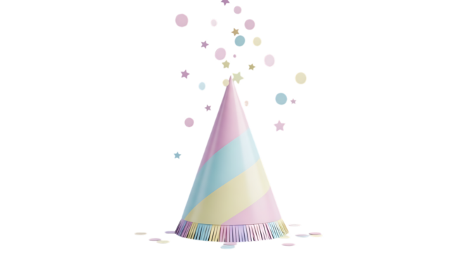 Magical unicorn party hat with falling confetti - Powered by Adobe