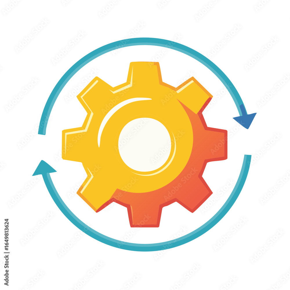 Poster animated gear icon with circular arrows symbolizing process or workflow