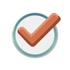 Approved: Orange checkmark in a blue circle indicating correct selection, decision, choice, or task completion. Button-style design.