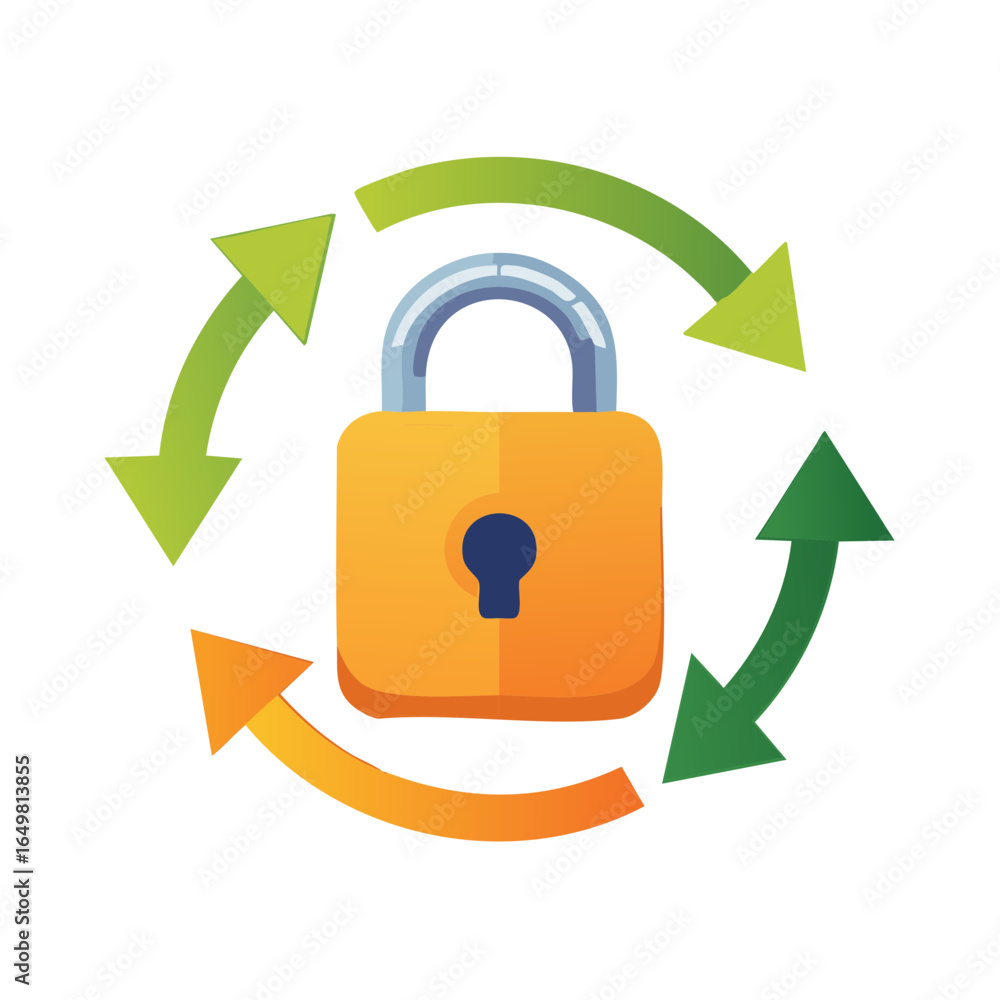 Poster Secure Lock Encrypted by Flowing Arrows Representing Data Protection and Continuous System Updates
