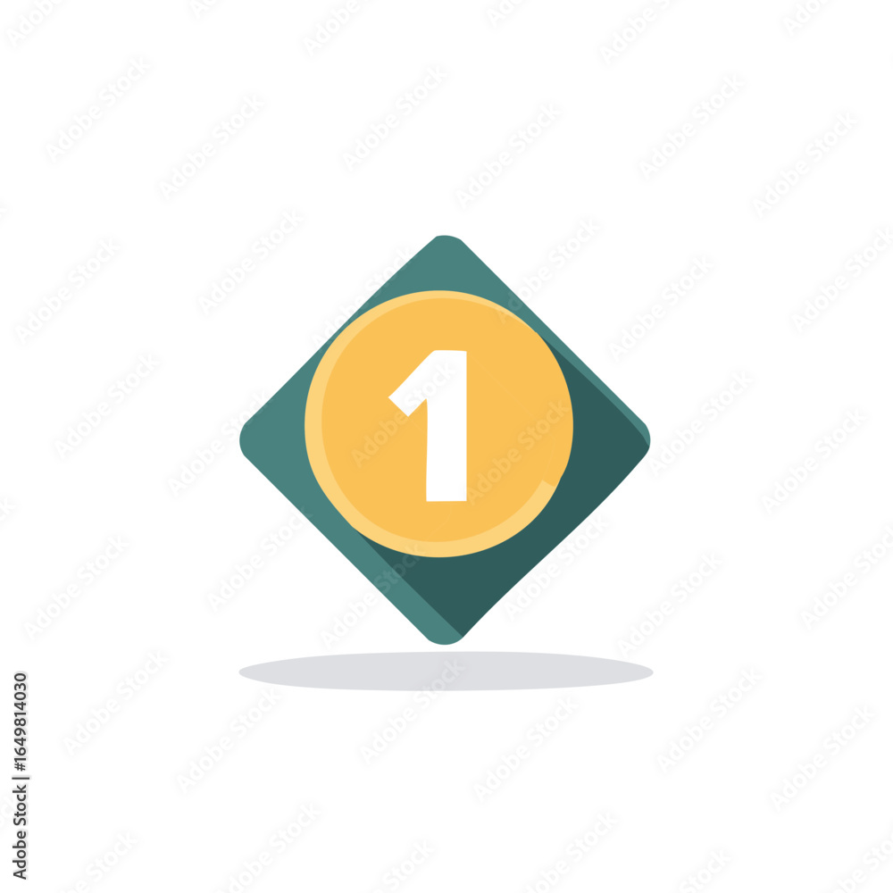 Poster graphic number one sign with diamond and circle. round geometric shape with digit.