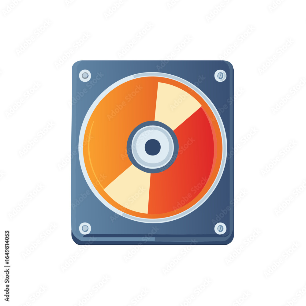 Poster hard drive disk or computer data storage cartoon vector isolated illustration