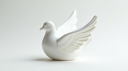 Fototapeta premium Elegant white ceramic dove figurine isolated on white background, a symbol of peace, love, and purity, perfect for weddings, religious events, or as a graceful home decor piece