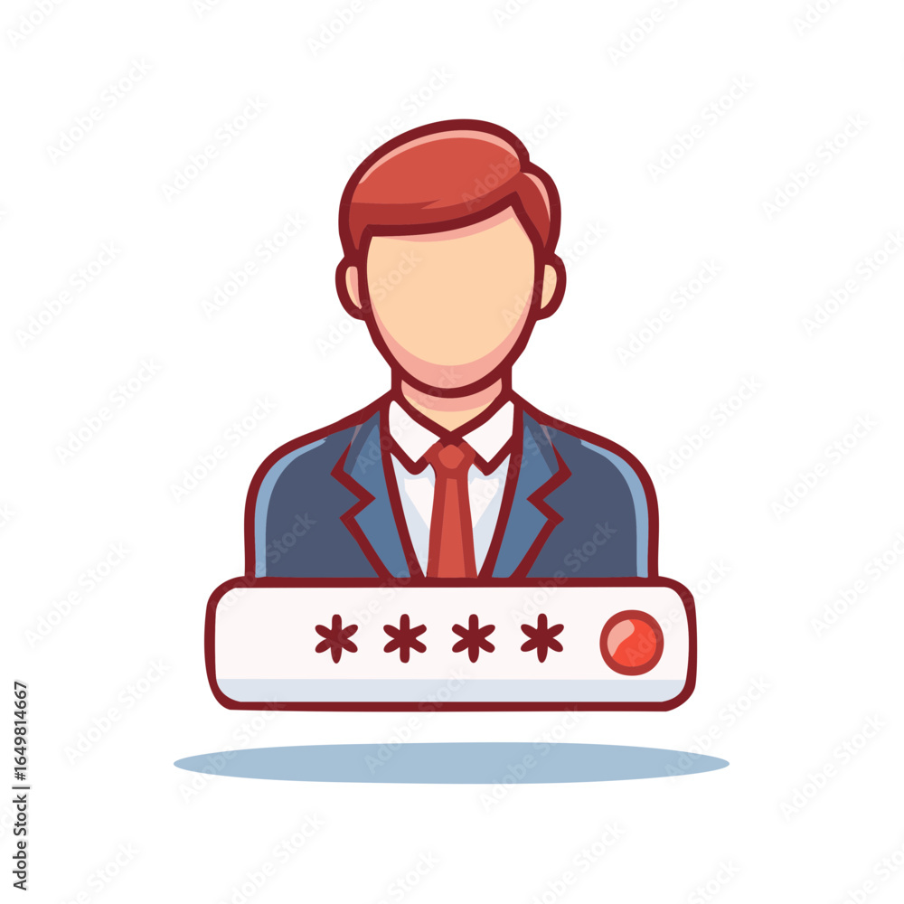 Poster business person with password entry mask security concept and protected private account access