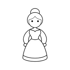 Outline Royal Porcelain Doll On White Background