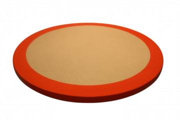 3d-rendered traditional sumo wrestling dohyo, circular sand-covered surface framed by vibrant orange border, standing against transparent background