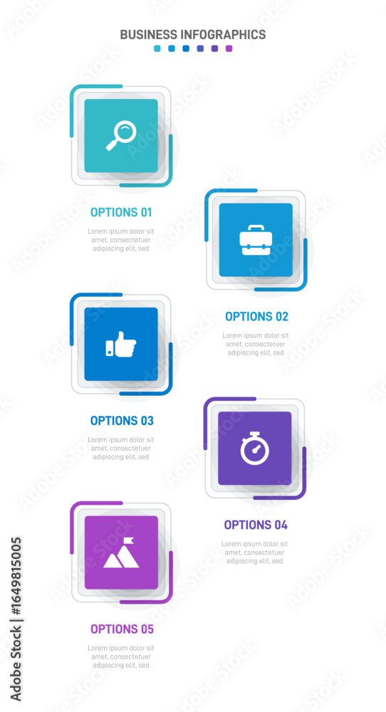 Aufkleber vertical progress bar featuring 5 arrow-shaped elements, symbolizing the five stages of business str
