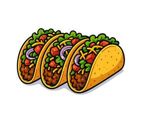 Vibrant Illustration of Three Hard-Shell Tacos.