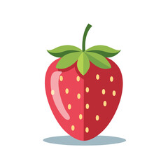 Obraz premium Isolated illustration of fresh strawberry with leaves, ripe fruit with seeds, healthy eating concept, organic sweet food