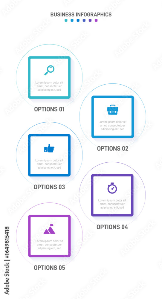 Poster vertical progress bar featuring 5 arrow-shaped elements, symbolizing the five stages of business str