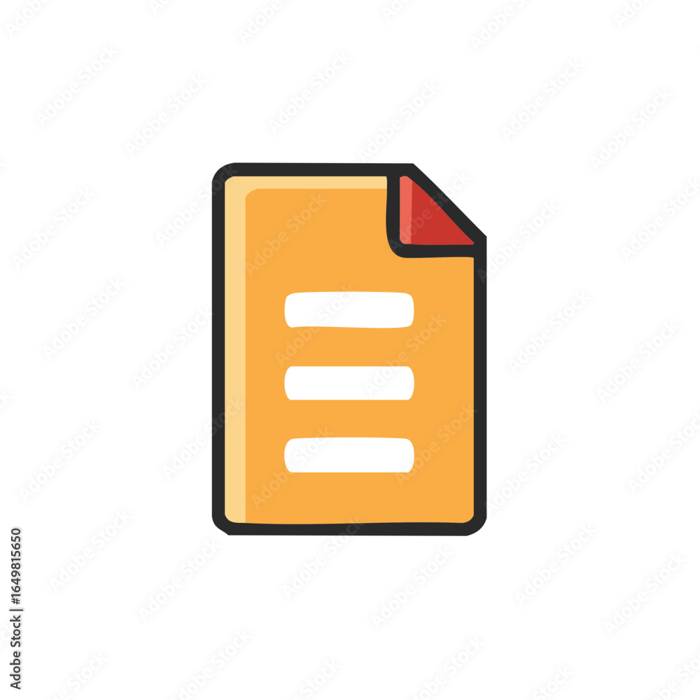 Poster graphic icon of document or file with red corner fold and horizontal lines