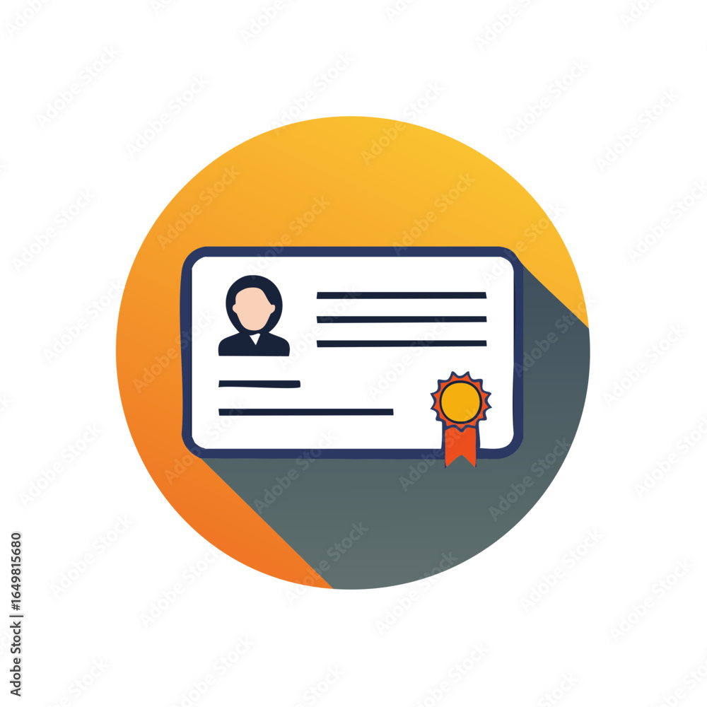 Poster Identification Card Badge with Ribbon and Seal Design in Circle