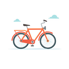 Fototapeta premium Orange Vintage Bicycle with Clouds Illustration, Leisure Transportation and Eco-Friendly Lifestyle