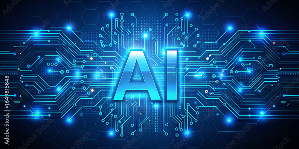 Aufkleber glowing circuits and patterns form a vibrant backdrop for bold ai lettering, showcasing technologica