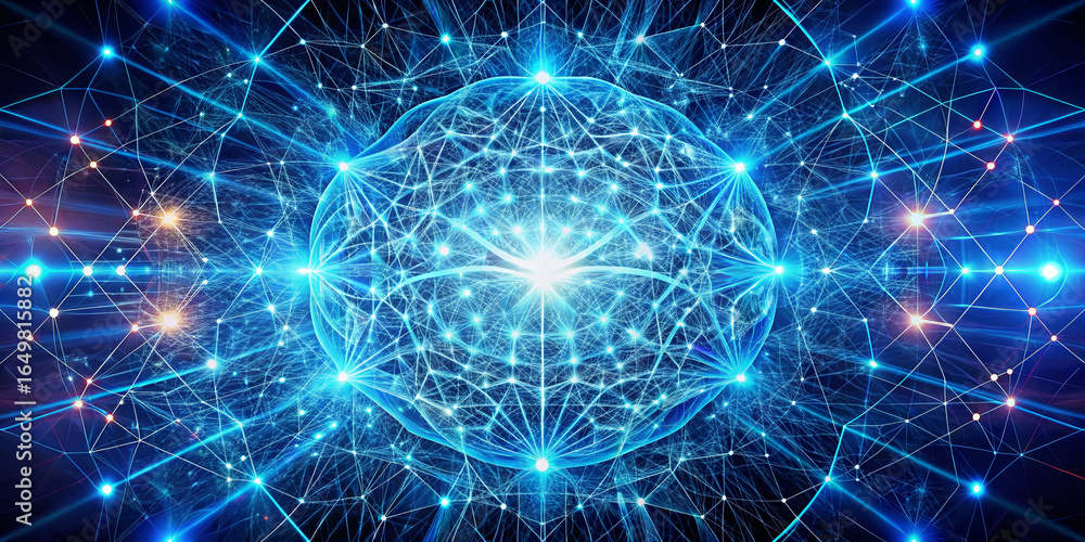 Poster a mesmerizing display of interconnected light patterns and vibrant energy emanating from a central p