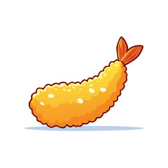 Isolated cartoon crispy fried prawn tempura with orange tail on a white background