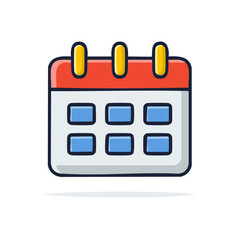Stylized Wall Calendar Icon Featuring Date Blocks and Event Reminders in Red and Blue