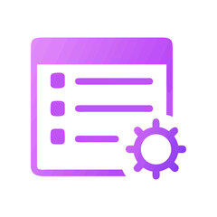 Obraz premium Vector art of purple icon representing settings, configuration, and customization with a gear and list, isolated on white background