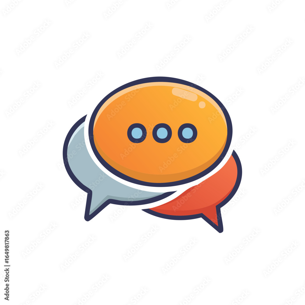 Poster Overlapping Colorful Speech Bubbles with Ellipsis Icon for Communication Dialogue