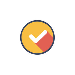White check mark with shadow in a yellow circle against a white background, symbolizing completion or acceptance