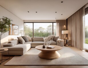 serene living room a tastefully decorated living room with a modern minimalist design showcasing a harmonious blend of textures and neutral tones