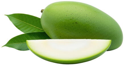 Isolated green mango with slice