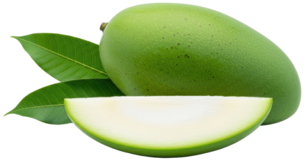 Isolated green mango with slice