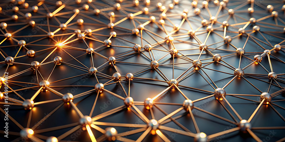 Poster delicate connections between gold spheres create a complex network, beautifully illuminated. this ar