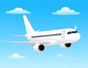 Obraz premium Airplane flying in a clear blue sky with clouds