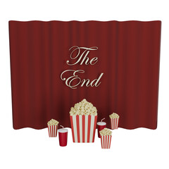 3D theater curtain with popcorn and drinks