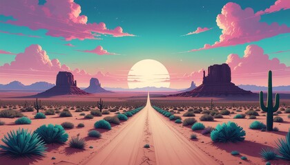 Surreal Vertical Desert with Retro Pixels Sky