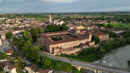 Breathtaking aerial views showcase the historic Pontevico in Brescia Italy a picturesque town...