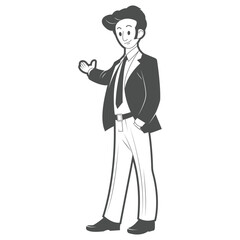 Vector Illustration of Businessman in Suit Gesturing with Hand in Black and White