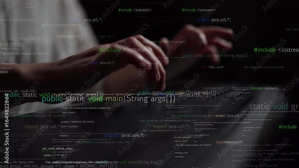 Poster a captivating close-up image of hands typing on a keyboard, surrounded by flowing lines of code and 