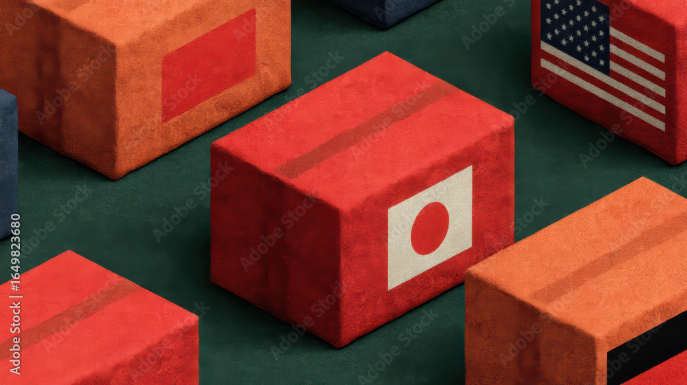 Poster a colorful arrangement of blocks representing various countries, featuring distinct flags and a text