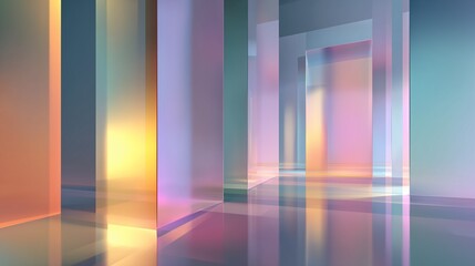 translucent pastel panels refracting light beams in clean minimal composition