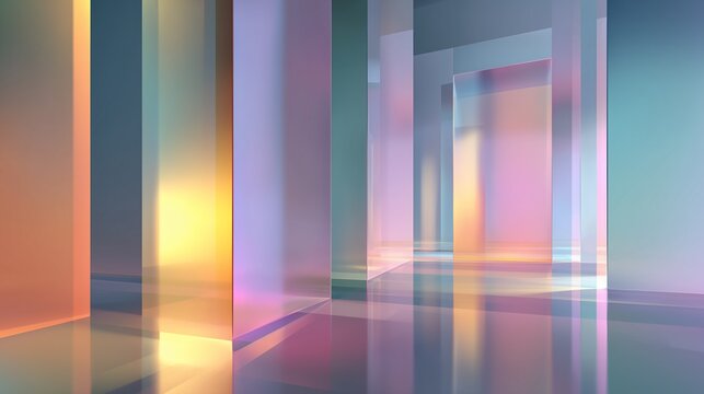 translucent pastel panels refracting light beams in clean minimal composition