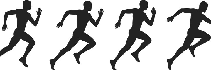 Running silhouette, motion stages, sprint, athlete, vector, black, biomechanics, posture, speed, action, sport, form