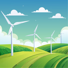 landscape with wind turbines and blue sky