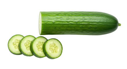 Isolated Cucumber Slices and Whole Cucumber