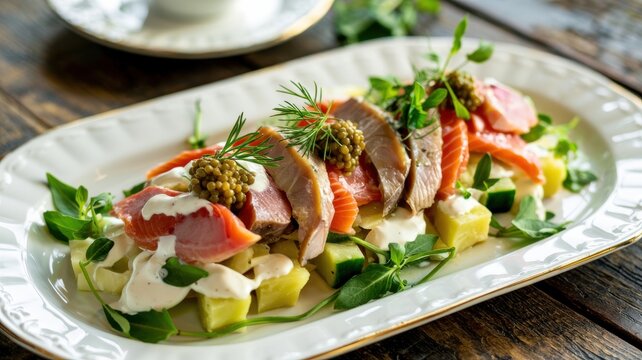 The national cuisine of Azerbaijan. Salad "Khazar" 