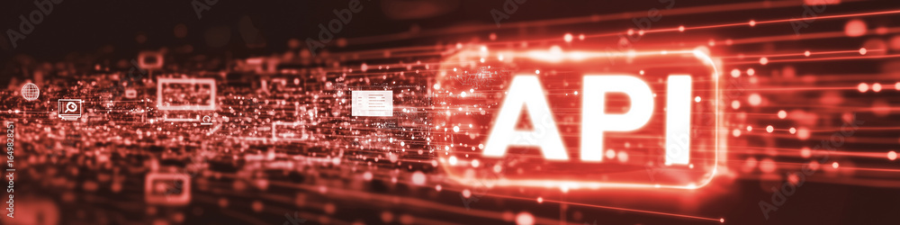 Poster glowing red api representing coding structure